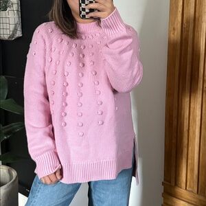 Lela Rose Popcorn Stitch Oversized Wool Cashmere Blend Pom Pom Sweater. S